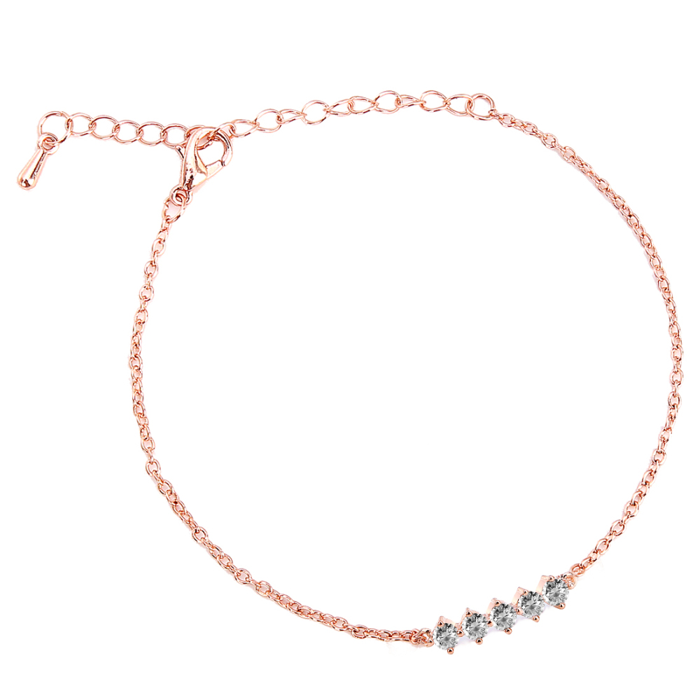 Female Popular Rose Gold 5 Zirco inlay Chain Adjustable Bracelet