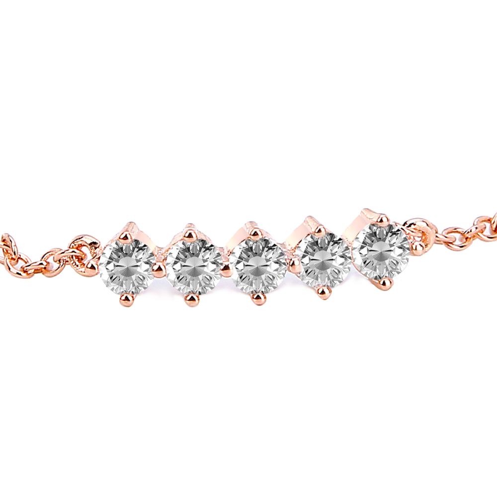 Female Popular Rose Gold 5 Zirco inlay Chain Adjustable Bracelet