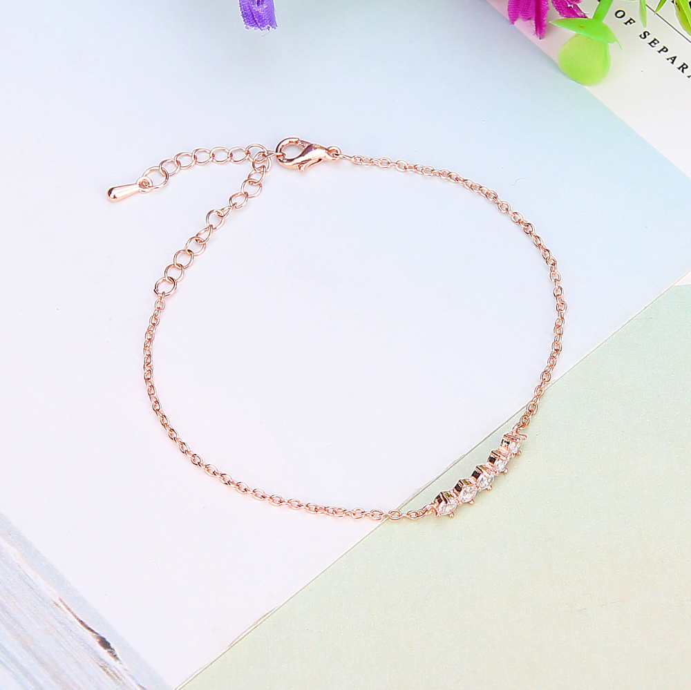 Female Popular Rose Gold 5 Zirco inlay Chain Adjustable Bracelet