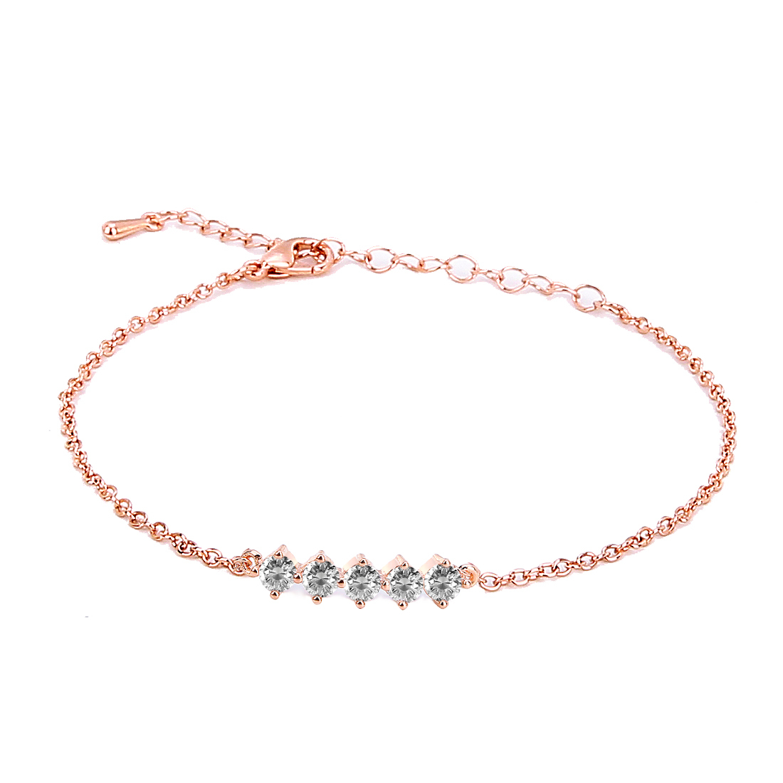 Female Popular Rose Gold 5 Zirco inlay Chain Adjustable Bracelet