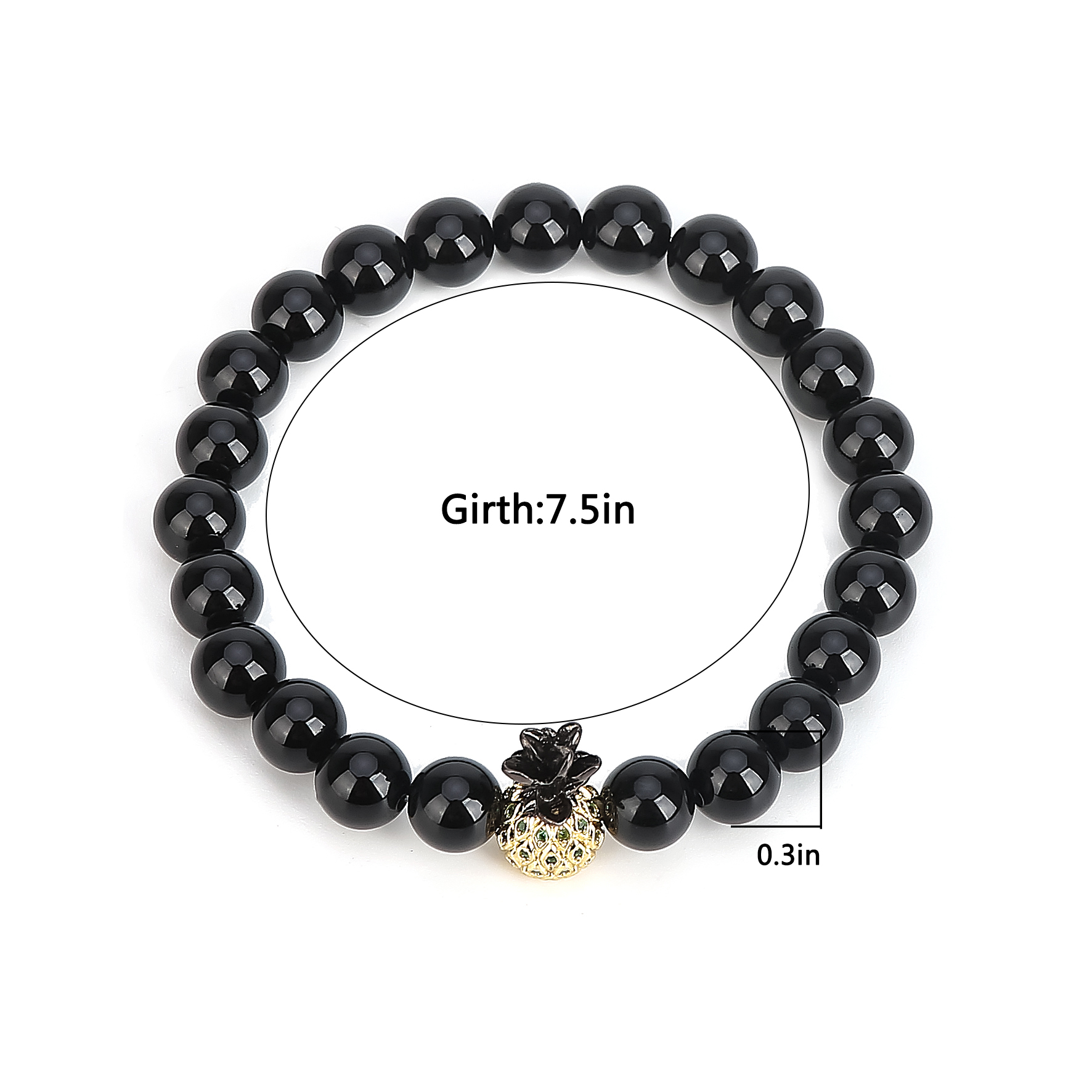 Pineapple Charm Bracelets for Lovers Black Onyx Agate 8mm Beads Bracelet Unisex