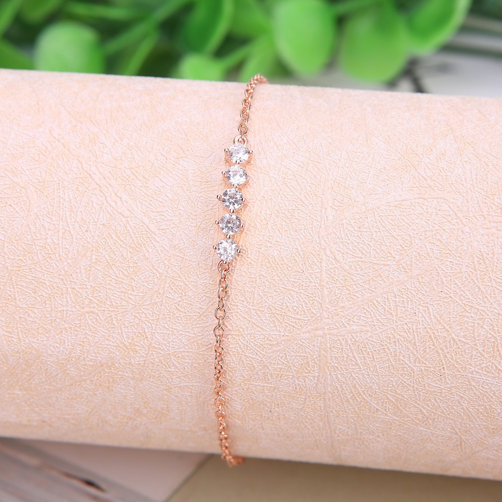 Female Popular Rose Gold 5 Zirco inlay Chain Adjustable Bracelet