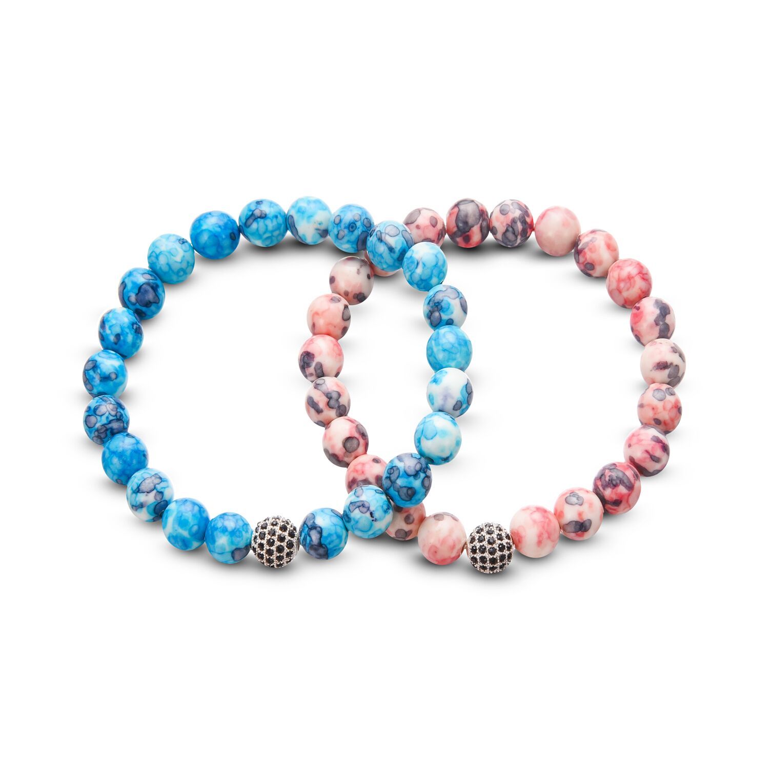 8MM Micro Inlaid Ball Pink Pattern Stone Ball Bracelet