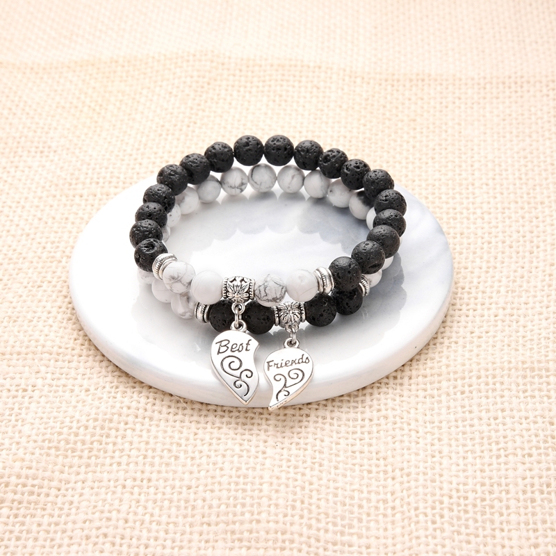 Love Heart Engraved Bracelets Best Friend Styels with Stone Beads Chain Unisex