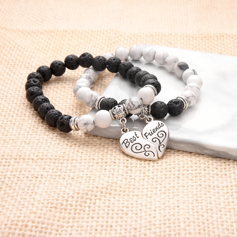 Love Heart Engraved Bracelets Best Friend Styels with Stone Beads Chain Unisex