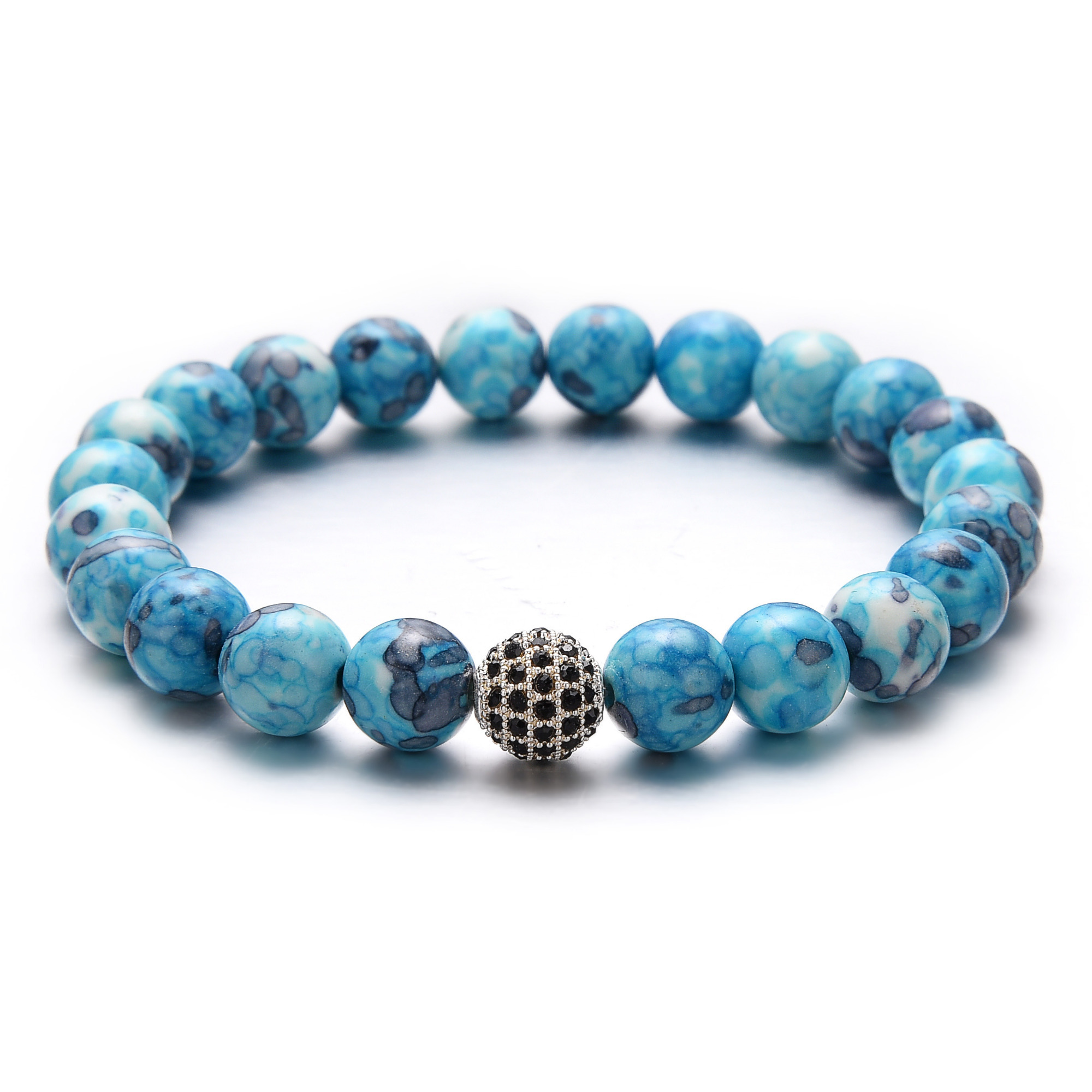 8MM Micro Inlaid Ball Pink Pattern Stone Ball Bracelet
