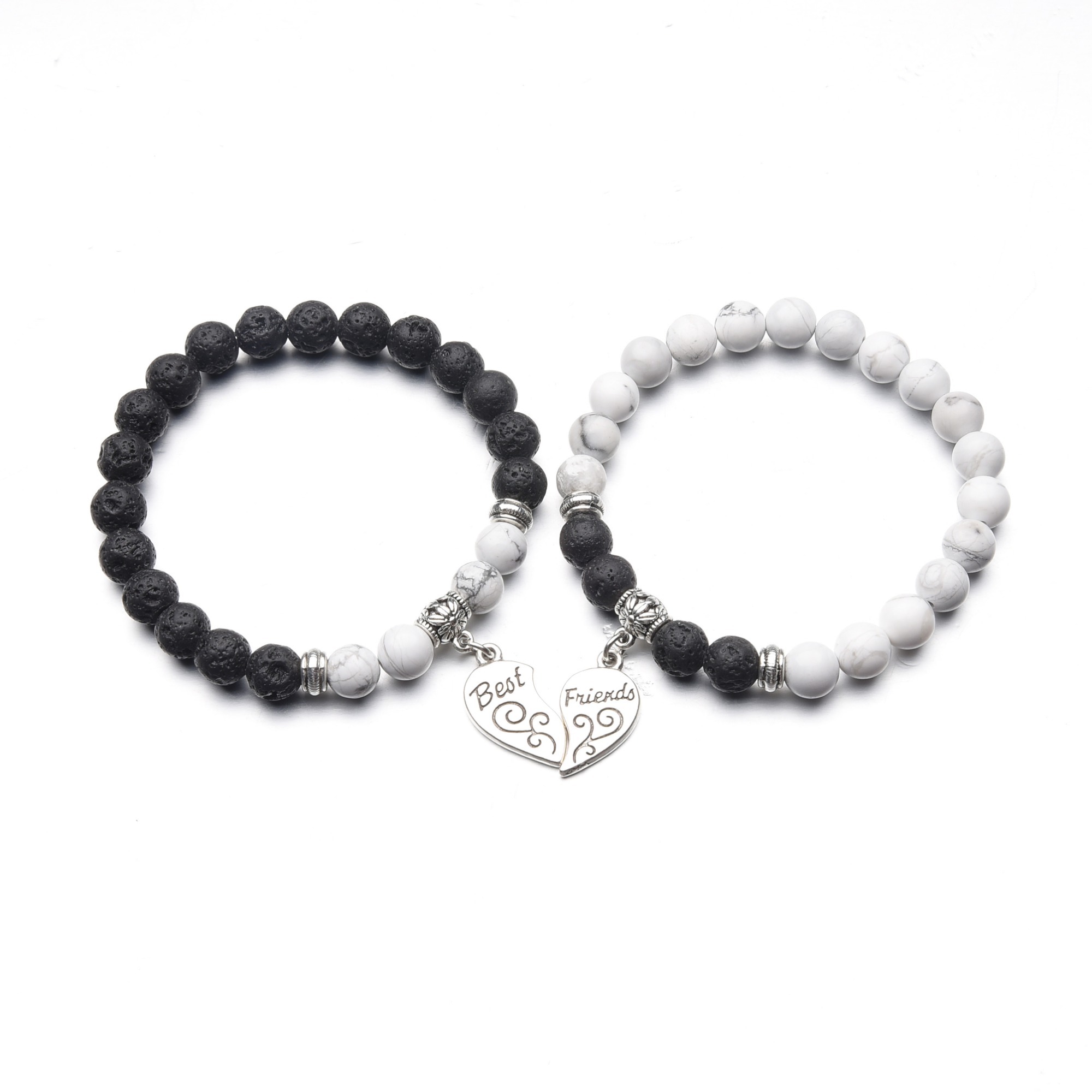 Love Heart Engraved Bracelets Best Friend Styels with Stone Beads Chain Unisex