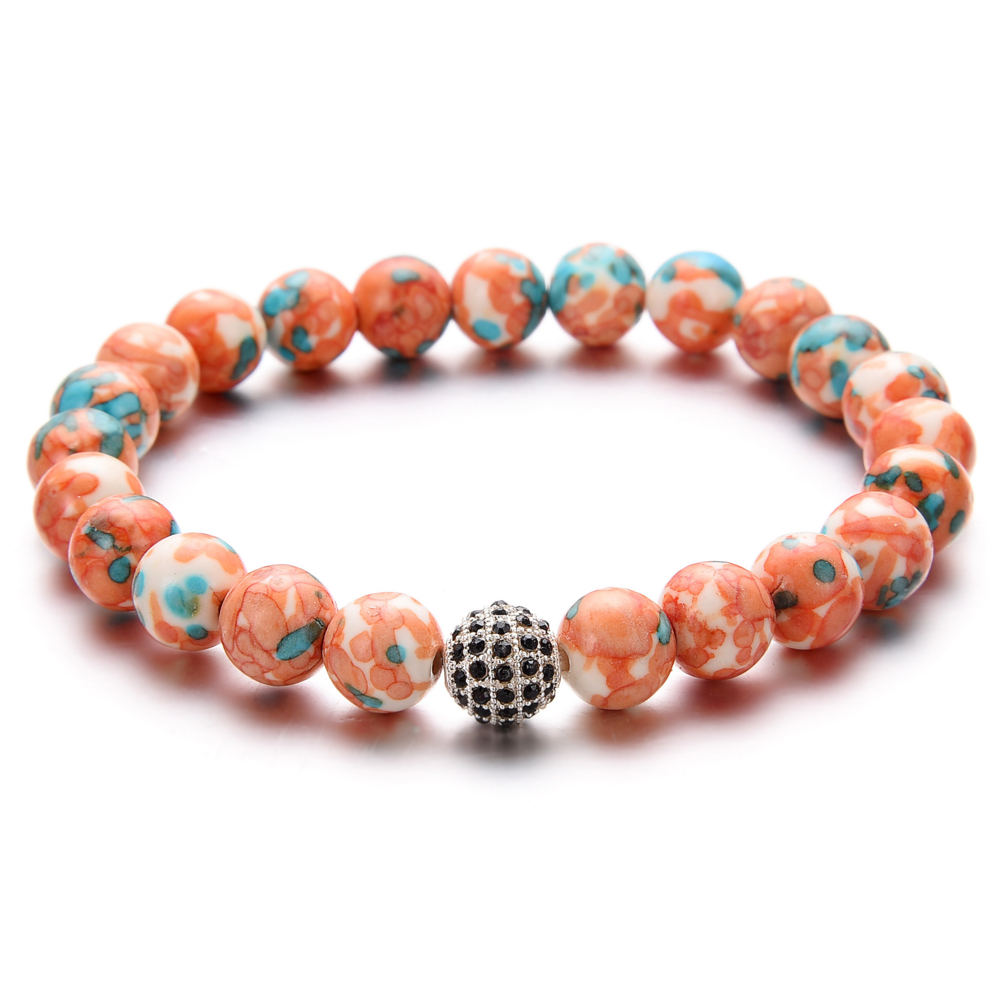 8MM Micro Inlaid Ball Pink Pattern Stone Ball Bracelet