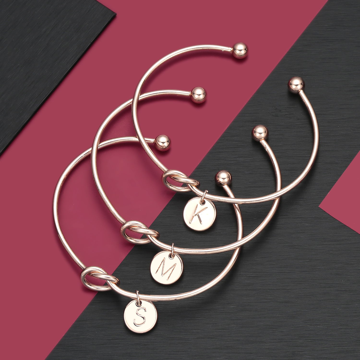 Rose gold 26 Letter Knot Heart Bracelet Girl Fashion Alloy Round Charm Jewelr