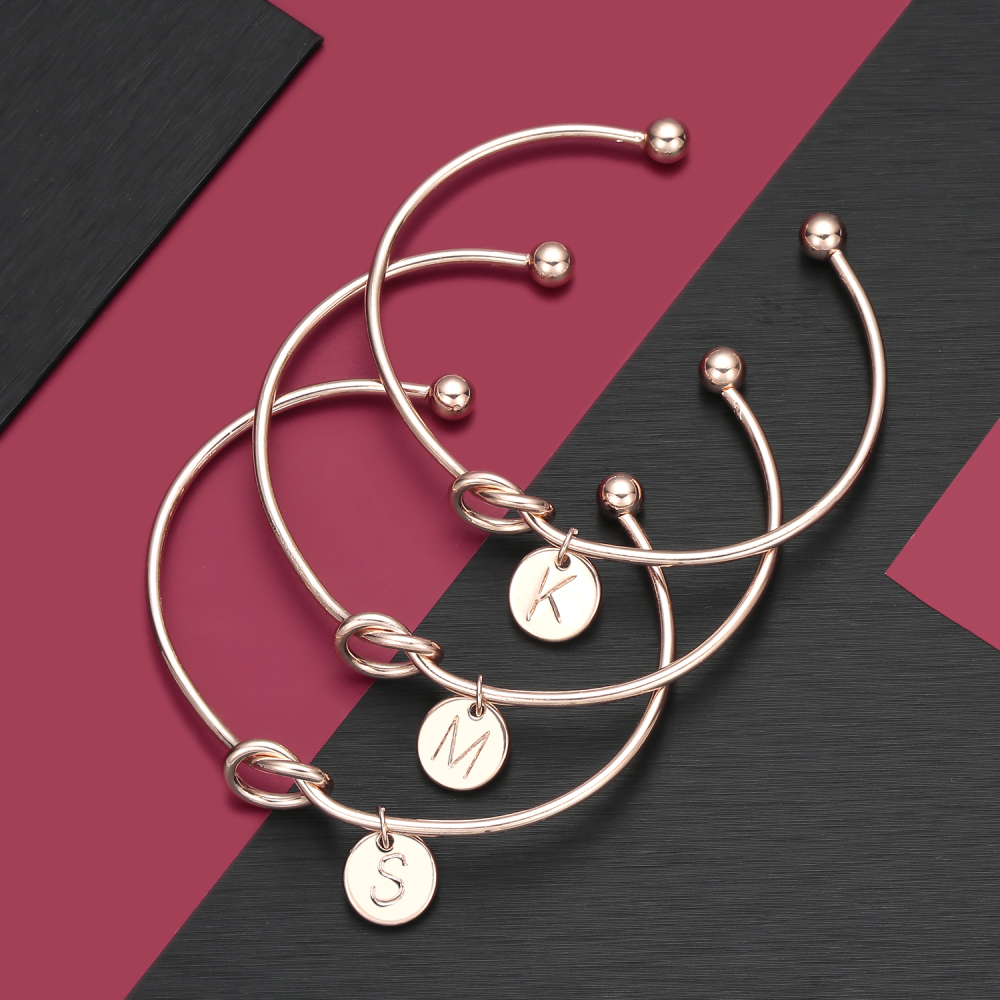 Rose gold 26 Letter Knot Heart Bracelet Girl Fashion Alloy Round Charm Jewelr