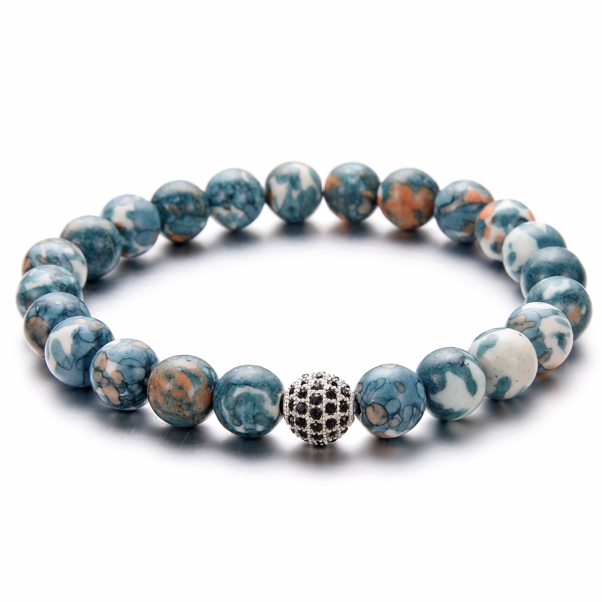 8MM Micro Inlaid Ball Pink Pattern Stone Ball Bracelet