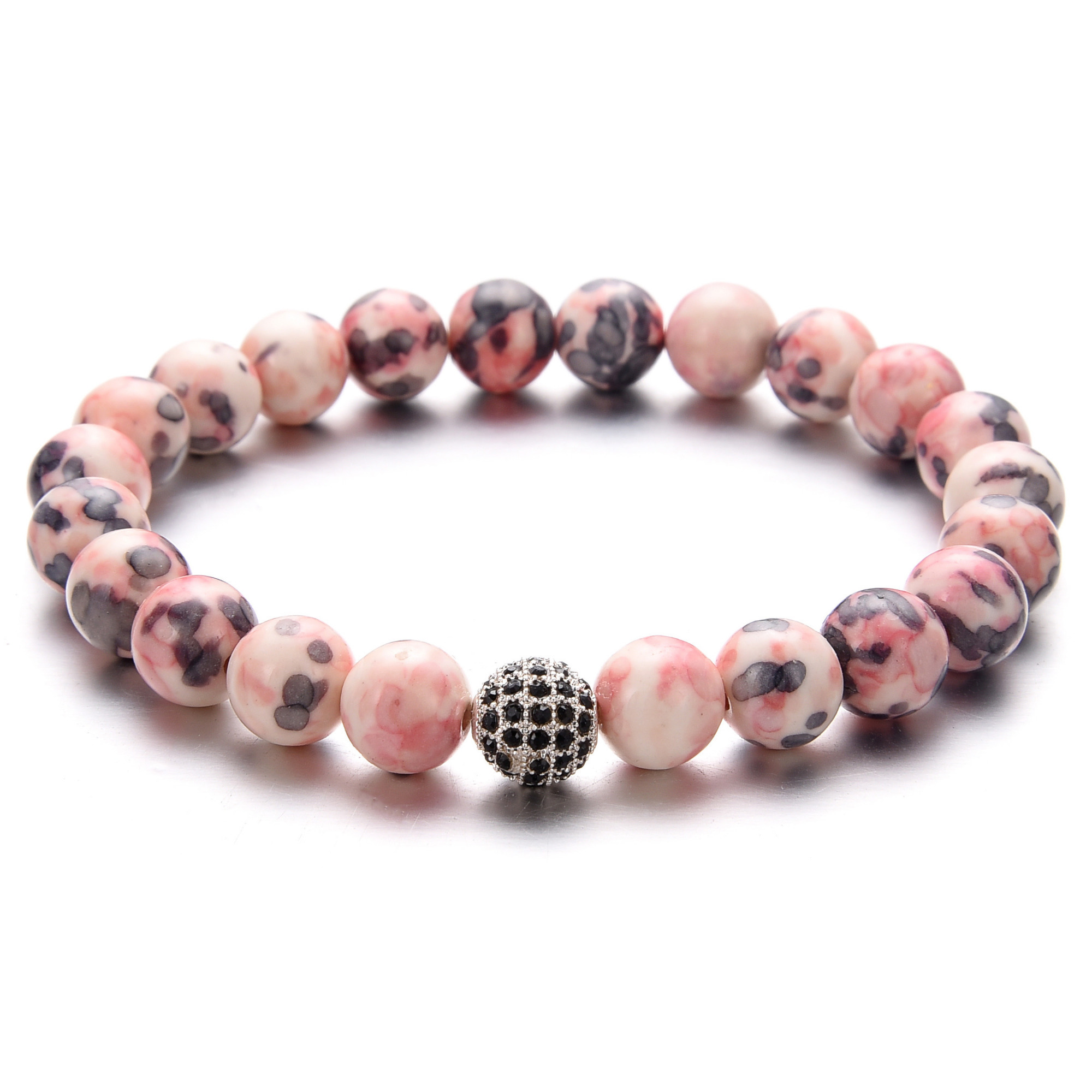 8MM Micro Inlaid Ball Pink Pattern Stone Ball Bracelet