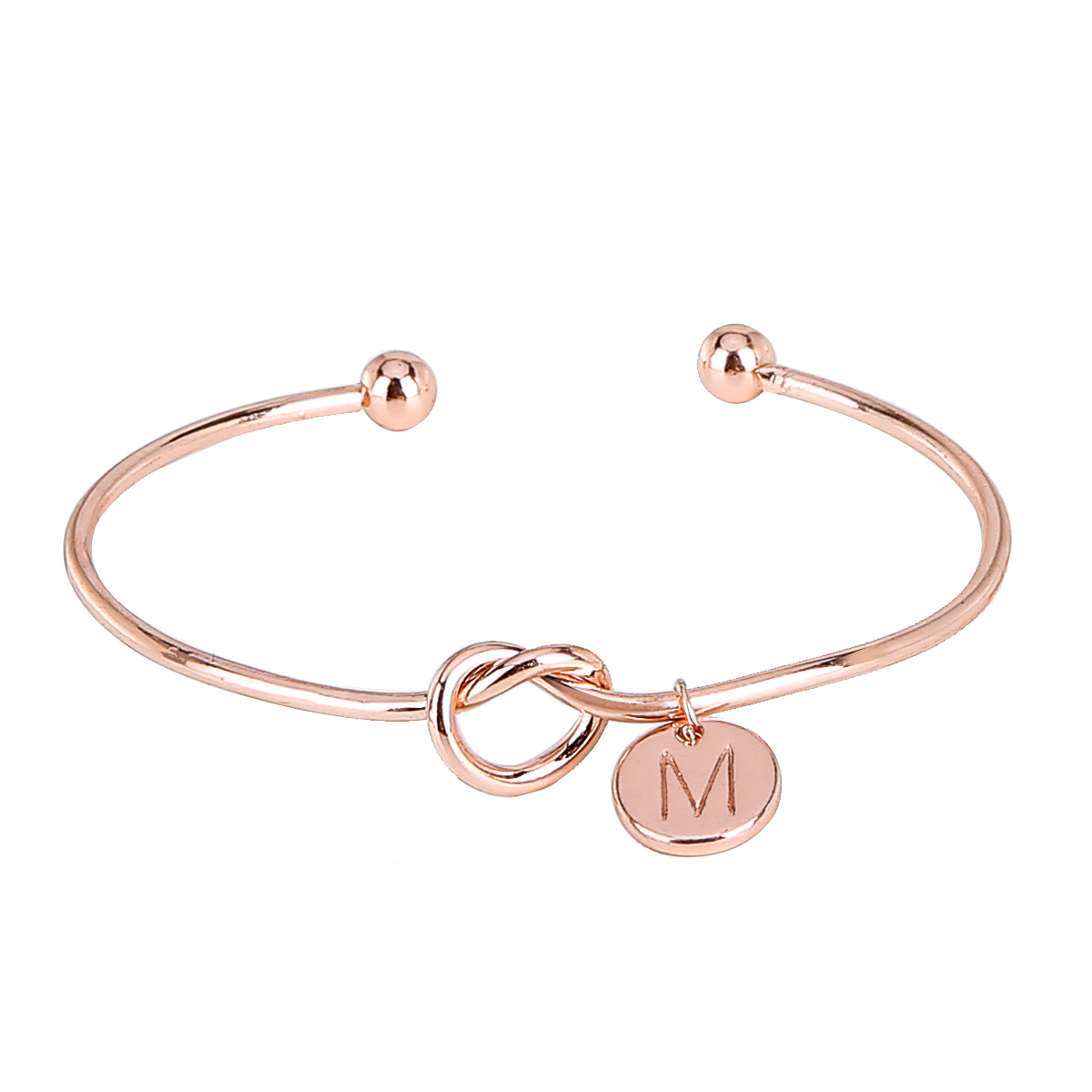 Rose gold 26 Letter Knot Heart Bracelet Girl Fashion Alloy Round Charm Jewelr