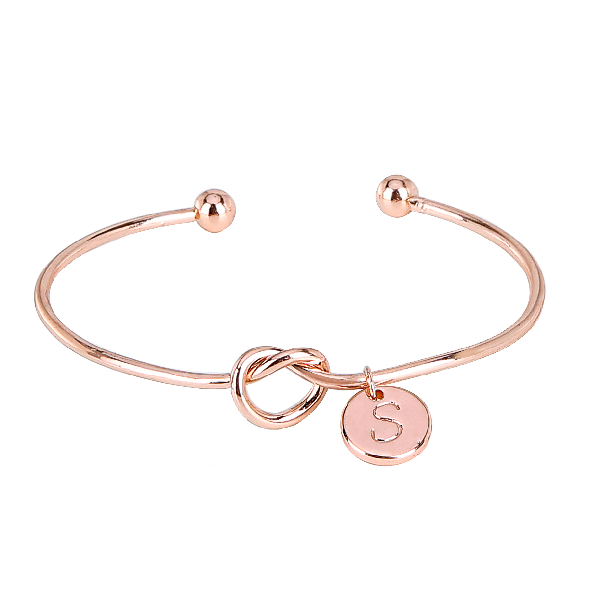 Rose gold 26 Letter Knot Heart Bracelet Girl Fashion Alloy Round Charm Jewelr