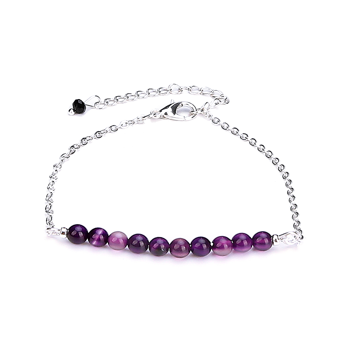 4mm Natural Agate Positioning Beads Chain Adjustable Bracelet for Girl