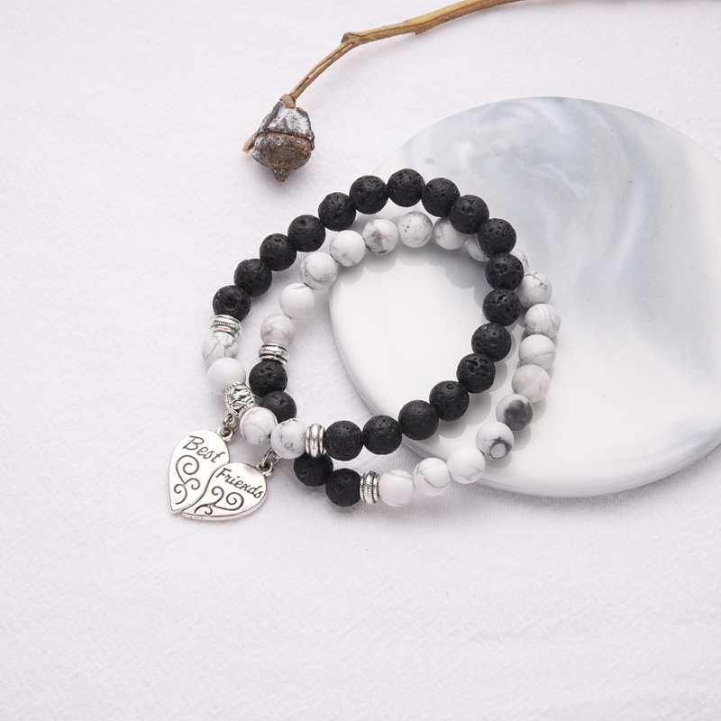 Love Heart Engraved Bracelets Best Friend Styels with Stone Beads Chain Unisex