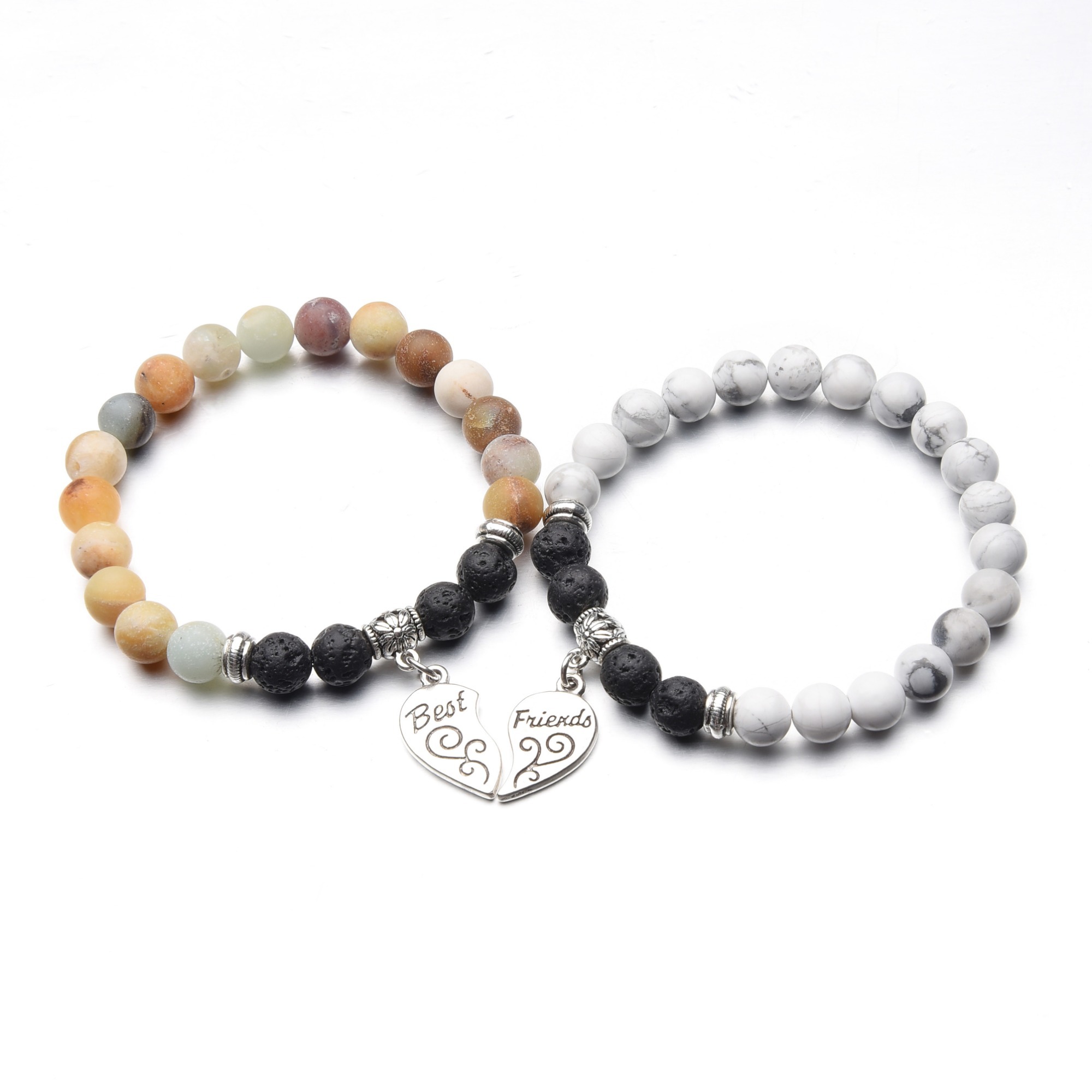 Love Heart Engraved Bracelets Best Friend Styels with Stone Beads Chain Unisex