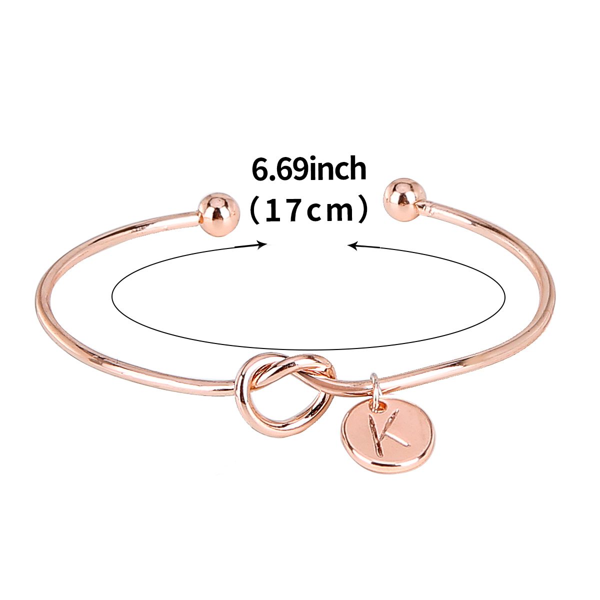 Rose gold 26 Letter Knot Heart Bracelet Girl Fashion Alloy Round Charm Jewelr