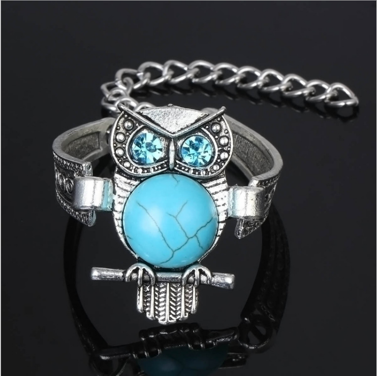 Vintage Rimous Turquoise Tibetan Owl Cuff Bracelet fashion Style Charm Jewelry