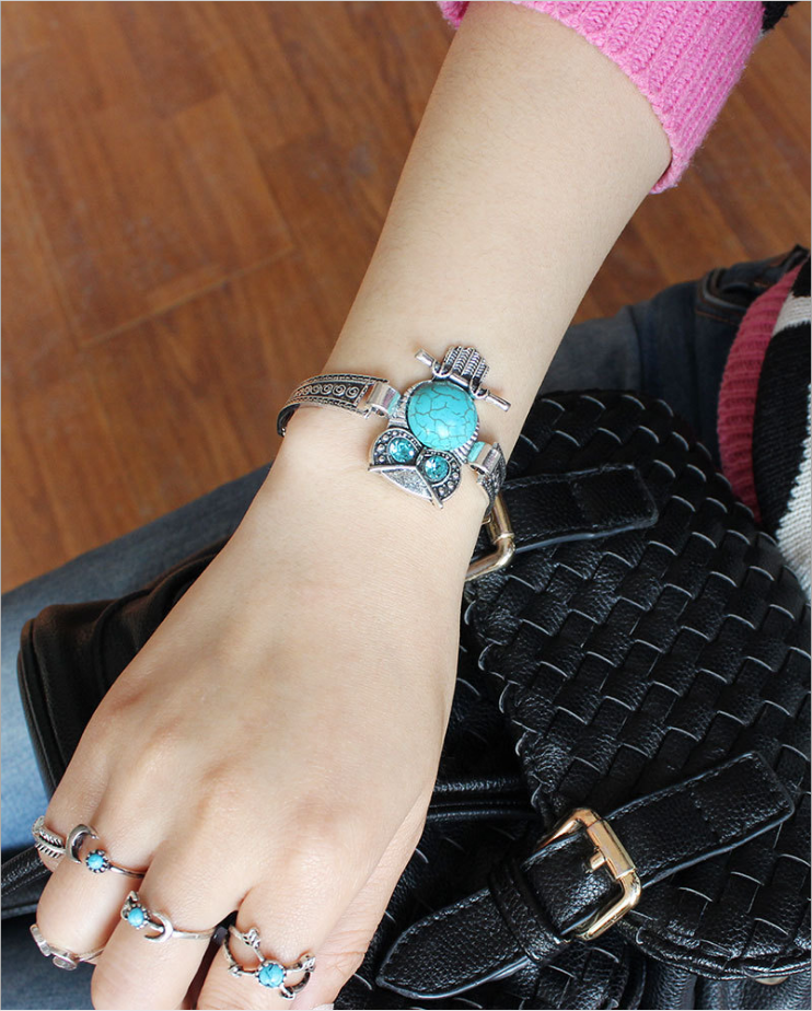 Vintage Rimous Turquoise Tibetan Owl Cuff Bracelet fashion Style Charm Jewelry