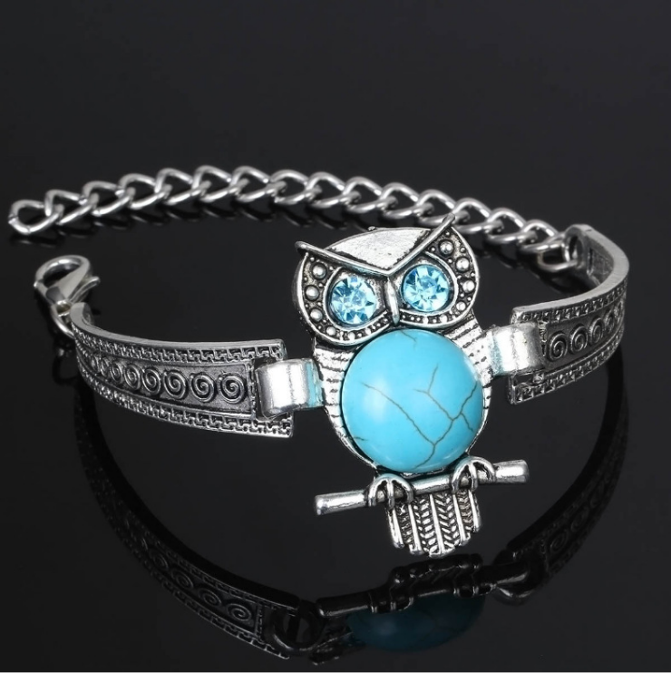 Vintage Rimous Turquoise Tibetan Owl Cuff Bracelet fashion Style Charm Jewelry