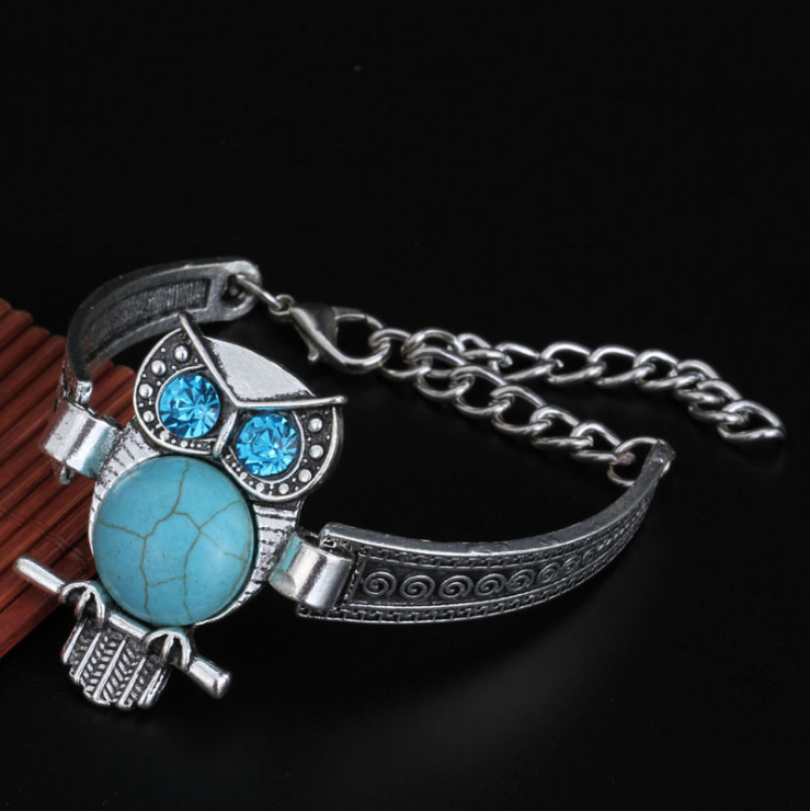 Vintage Rimous Turquoise Tibetan Owl Cuff Bracelet fashion Style Charm Jewelry