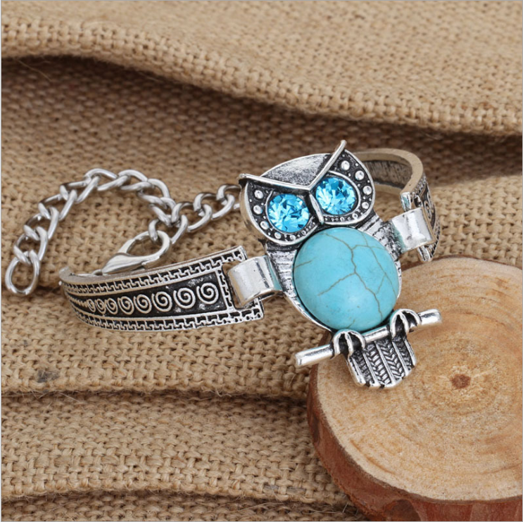 Vintage Rimous Turquoise Tibetan Owl Cuff Bracelet fashion Style Charm Jewelry