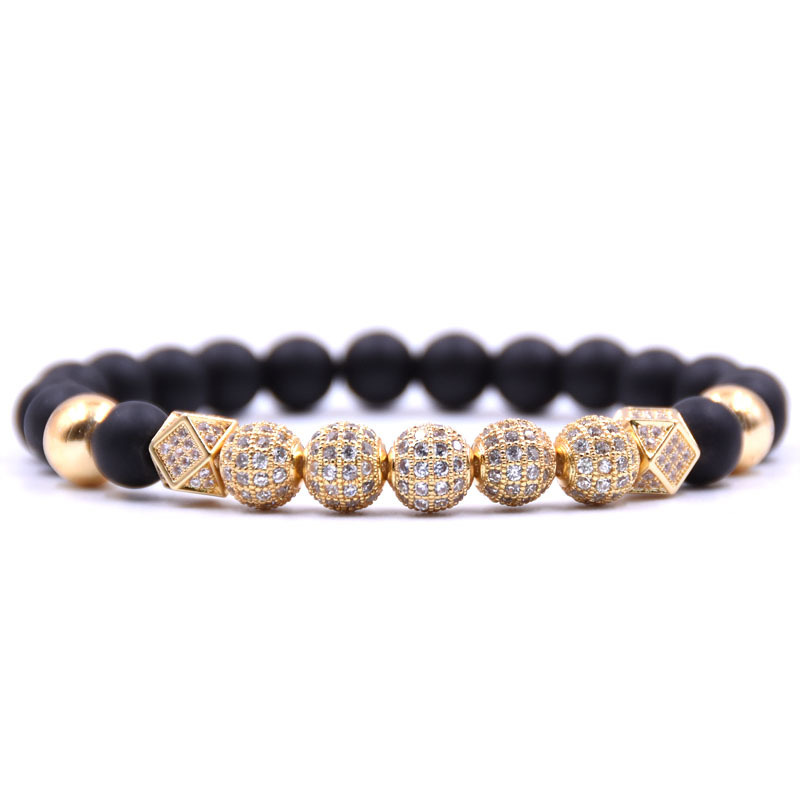 2018 Mini-inlaid zirconium stone copper bracelet 8mm black sand elastic Jewelry
