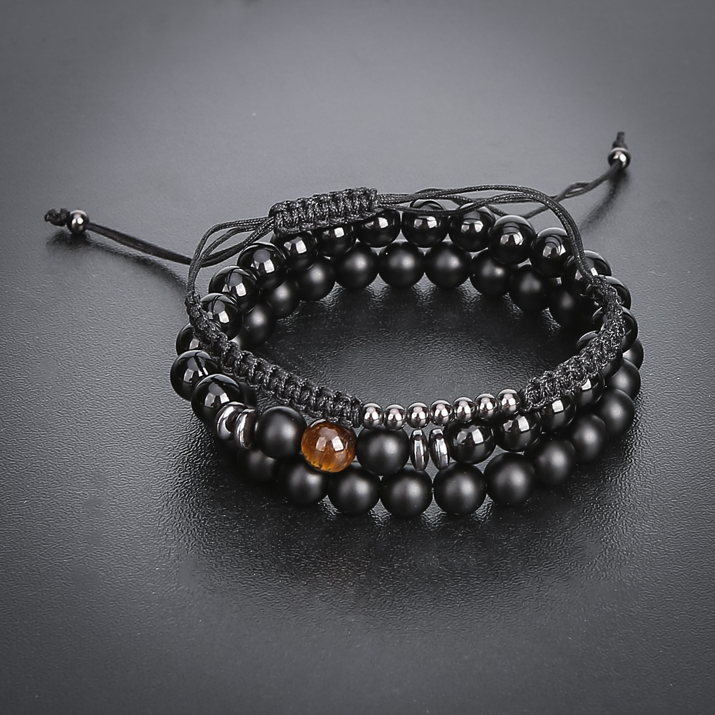 3 pcs Men Women Turquoise Black Lava Rock Stone Bead Charm And Leather Bracelet