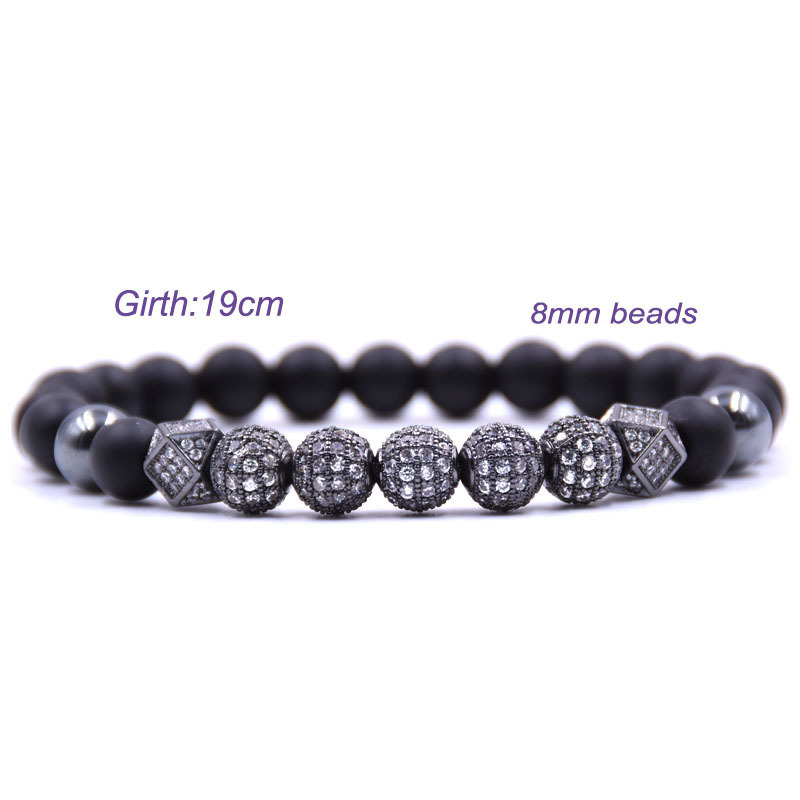 2018 Mini-inlaid zirconium stone copper bracelet 8mm black sand elastic Jewelry
