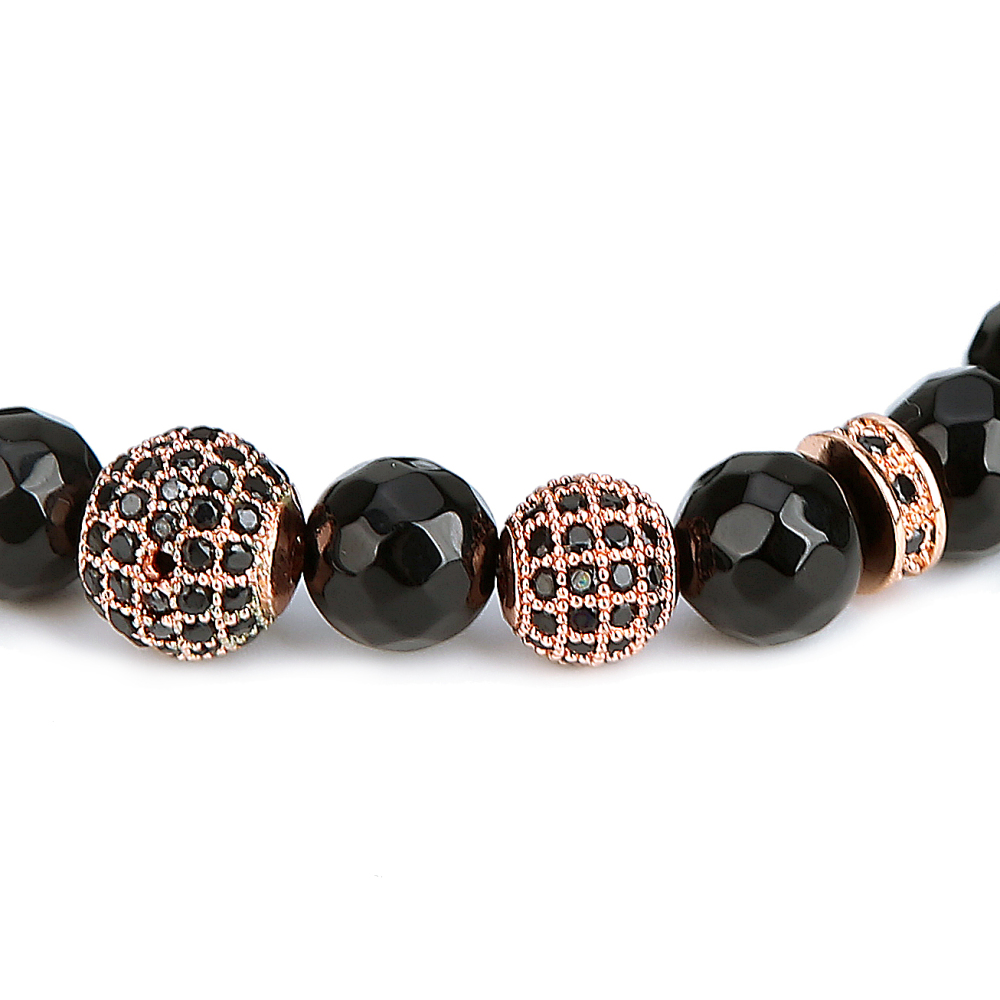 Rose Gold 3 Micro inlay zircon Faceted black agate Bracelets Woman's Jewelry