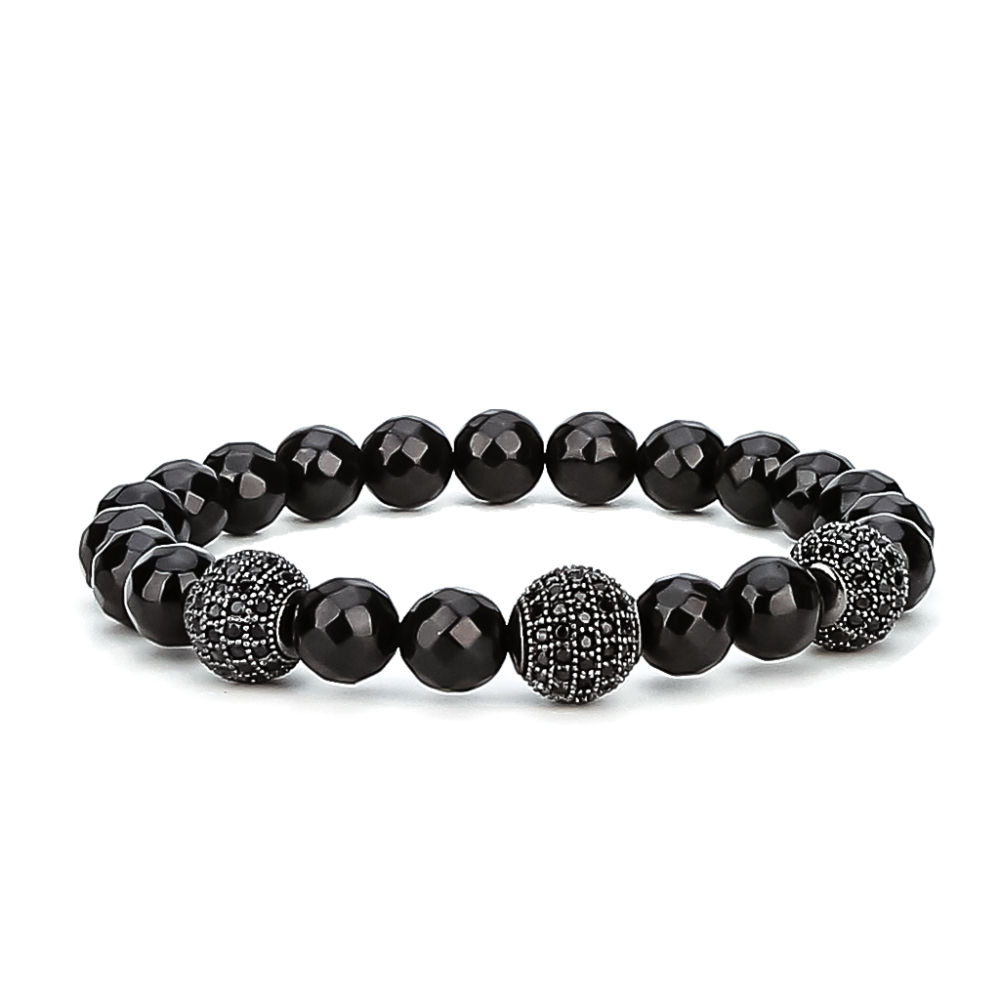 3 Micro inlay zircon Faceted black agate Natural Stone bead Bracelets For Women