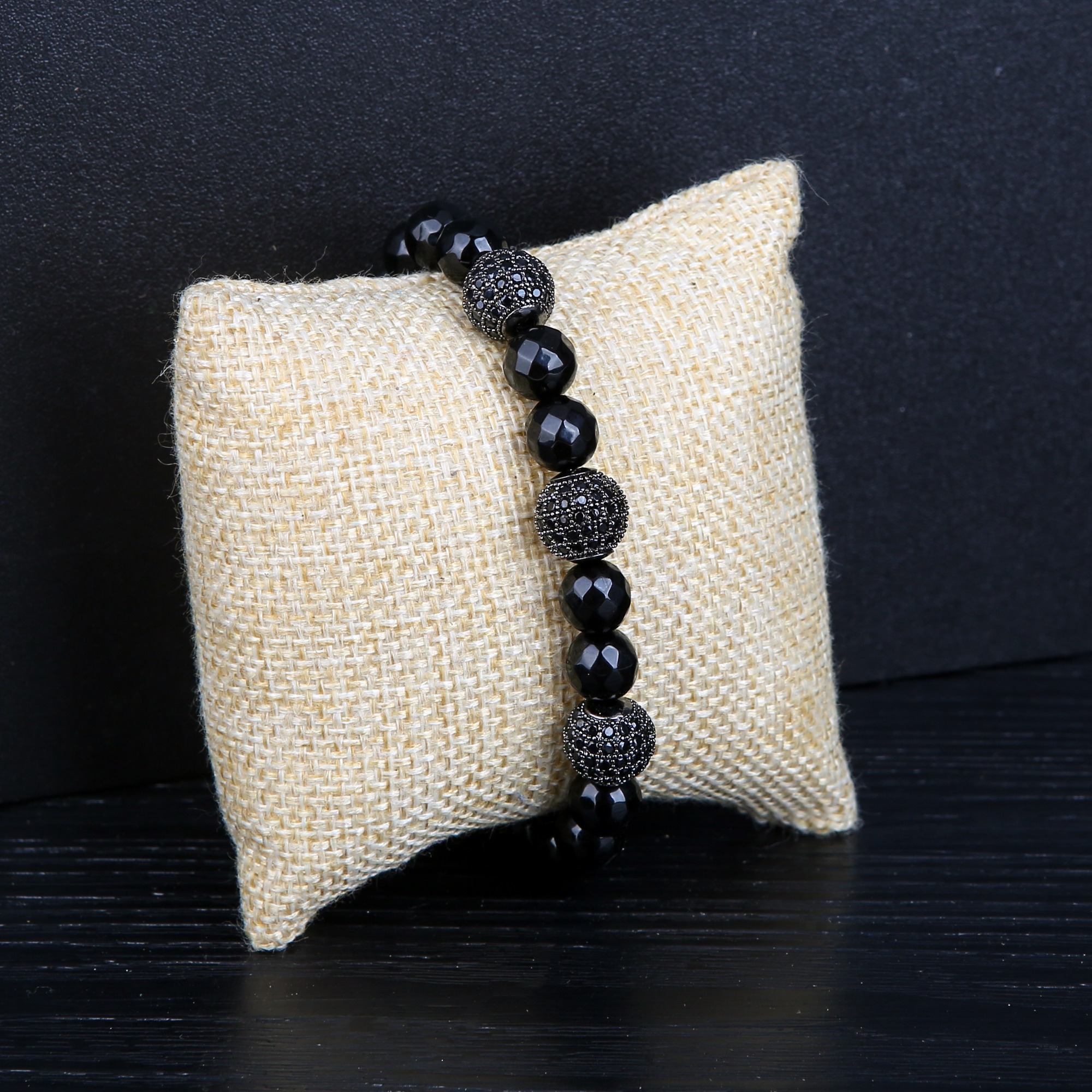 3 Micro inlay zircon Faceted black agate Natural Stone bead Bracelets For Women