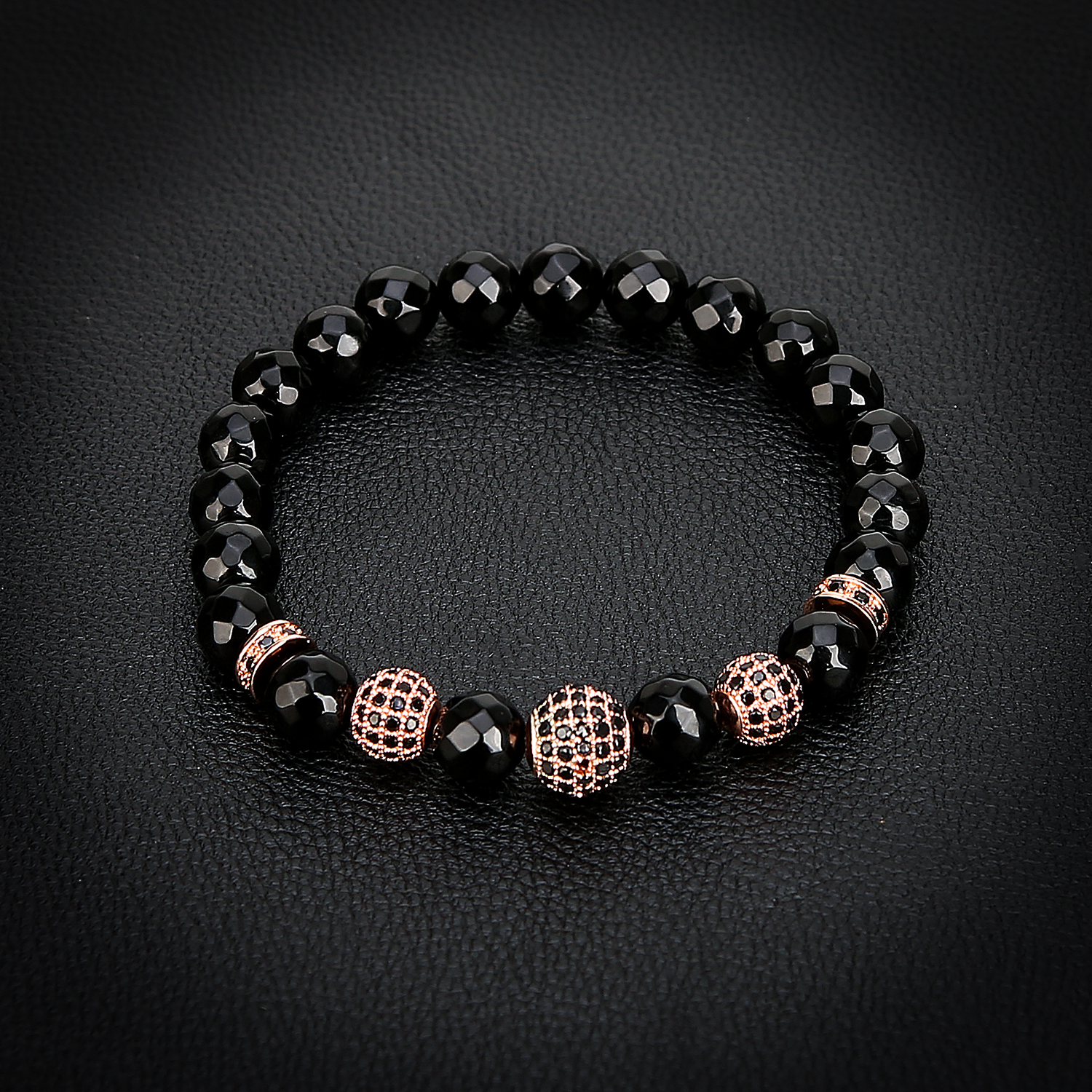 Rose Gold 3 Micro inlay zircon Faceted black agate Bracelets Woman's Jewelry