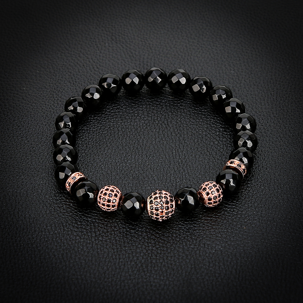 Rose Gold 3 Micro inlay zircon Faceted black agate Bracelets Woman's Jewelry