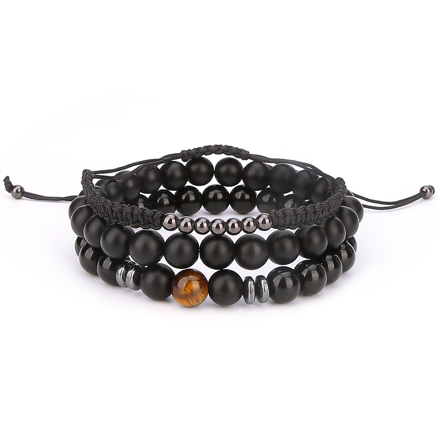 3 pcs Men Women Turquoise Black Lava Rock Stone Bead Charm And Leather Bracelet
