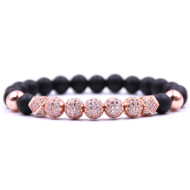 2018 Mini-inlaid zirconium stone copper bracelet 8mm black sand elastic Jewelry