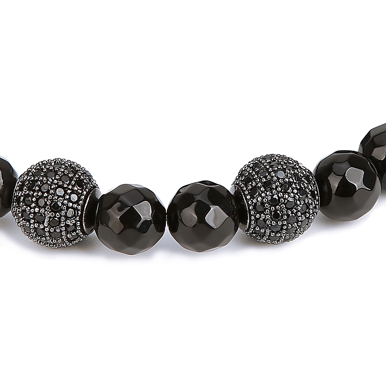 3 Micro inlay zircon Faceted black agate Natural Stone bead Bracelets For Women