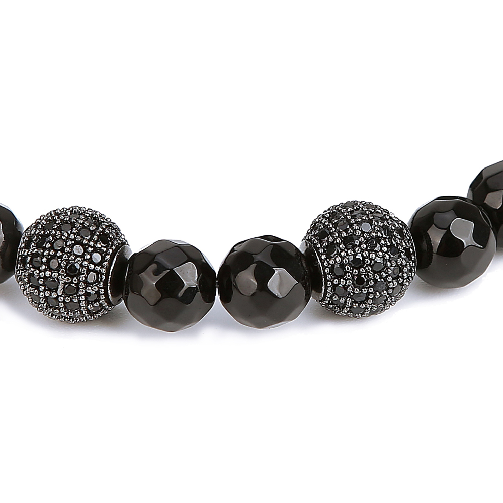 3 Micro inlay zircon Faceted black agate Natural Stone bead Bracelets For Women