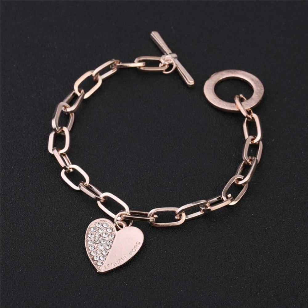 Rose Gold Alloy Bracelet With Diamond Heart Women Fashion Gift For Women Fashion Bracelets