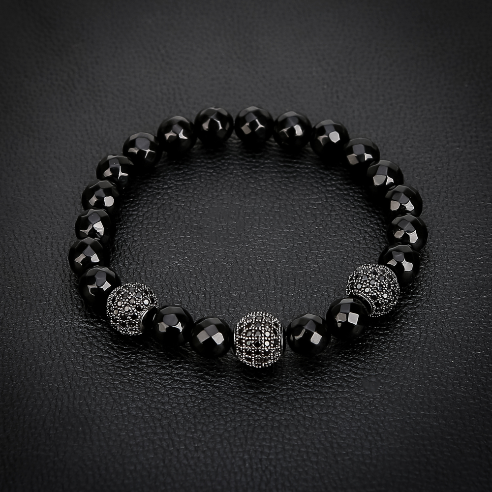 3 Micro inlay zircon Faceted black agate Natural Stone bead Bracelets For Women