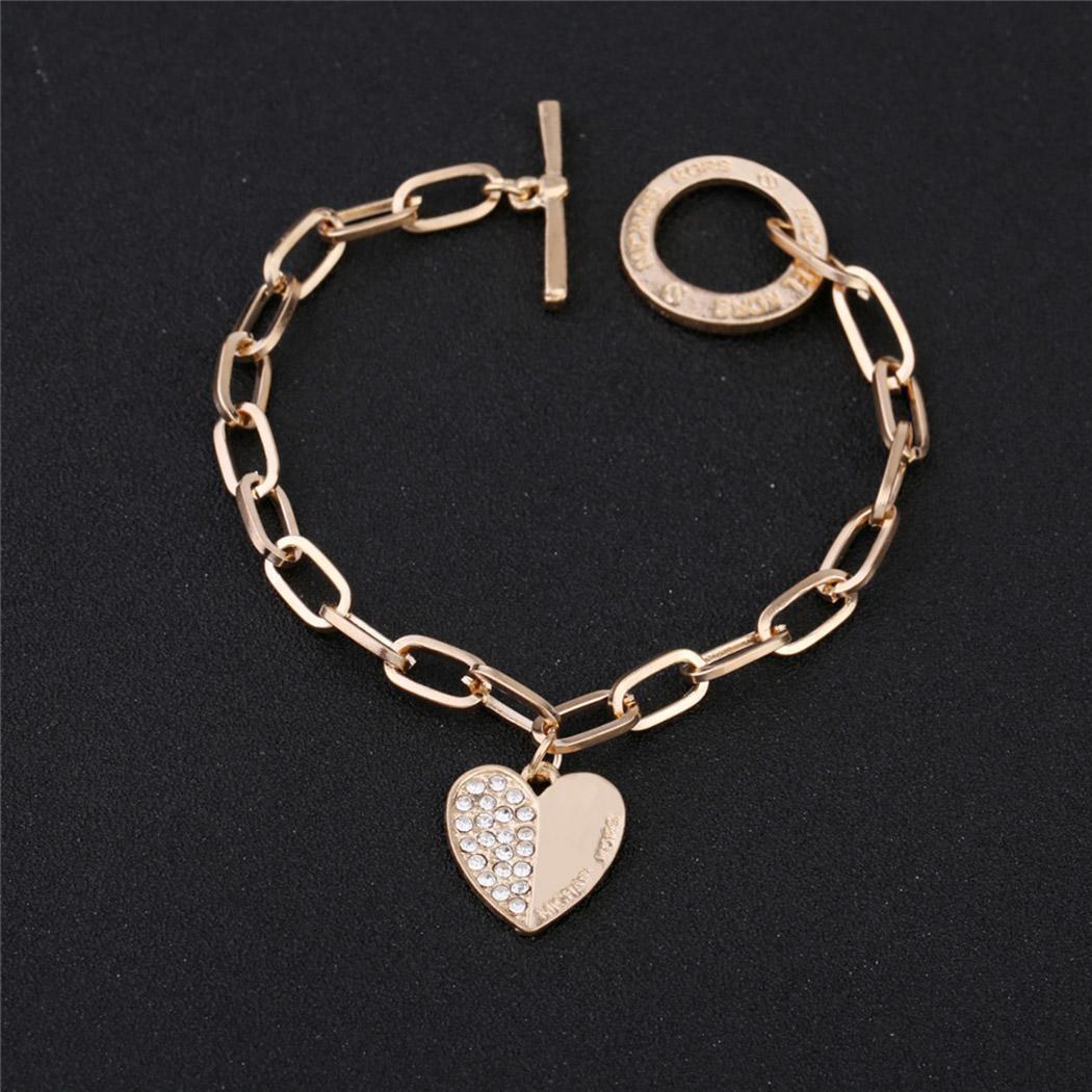 Rose Gold Alloy Bracelet With Diamond Heart Women Fashion Gift For Women Fashion Bracelets