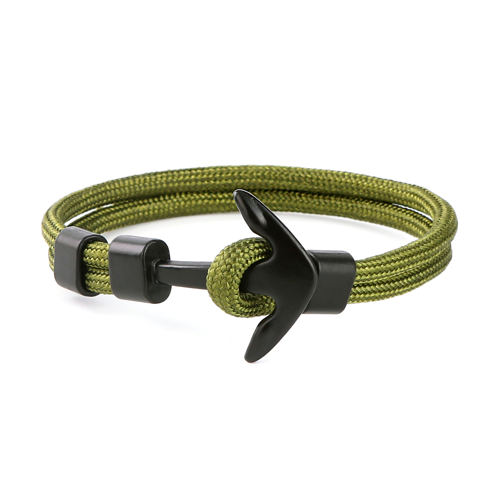 Metal Black Anchor Polyester Rope Men Surfer Army Fashion Wristband Bracelet Man Fashion Gift For Men Fashion Bracelets
