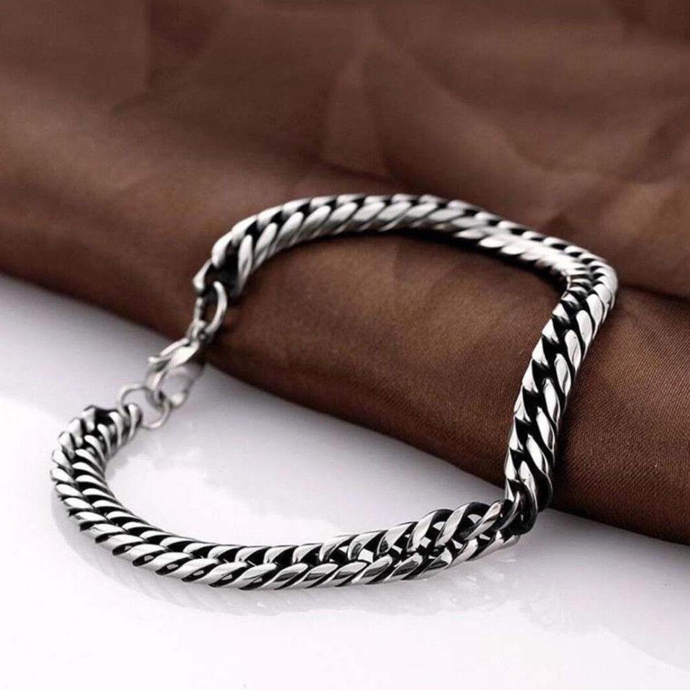 Fashion Silver Stainless Steel Chain Link Bracelet Wristband Bangle Jewelry Men