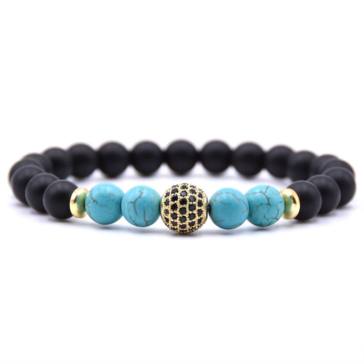 Matte Black Stone Women Bracelet with Color Semi Precious Stone Beads Bangle