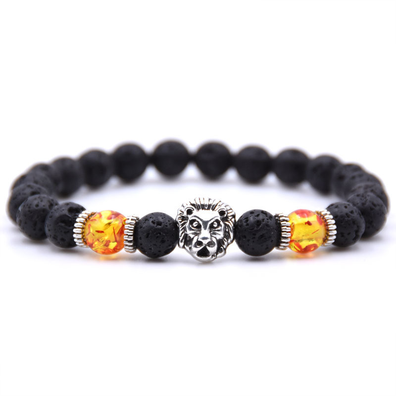 Lion Head Alloy 8MM Lava Stone Bracelet Man Fashion Women Fashion Gift For Women Fashion Bracelets