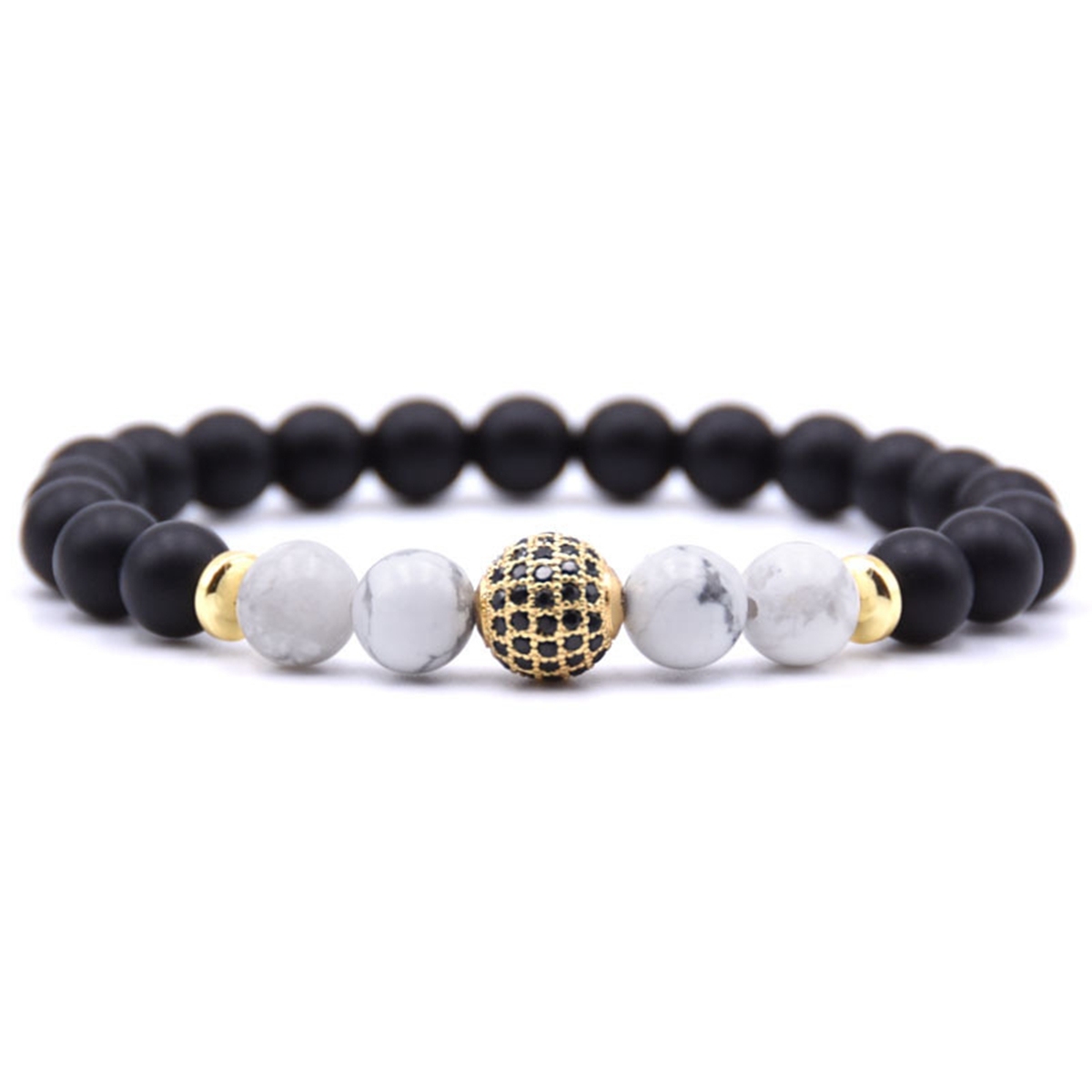 Matte Black Stone Women Bracelet with Color Semi Precious Stone Beads Bangle