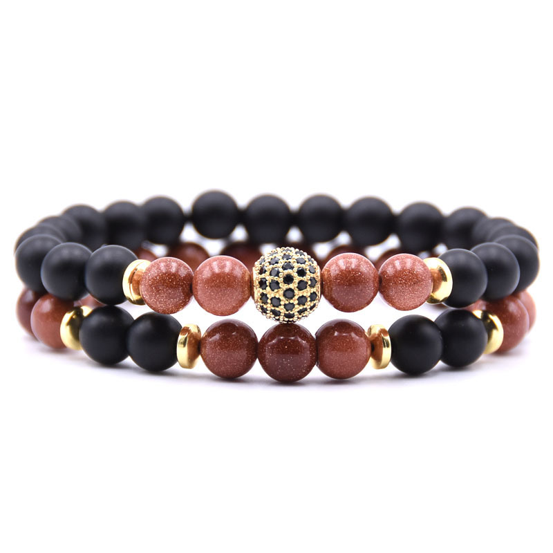 2pcs/Set Natural Matte Agate Stone Micro Pave CZ Disco Ball Charm Bracelet