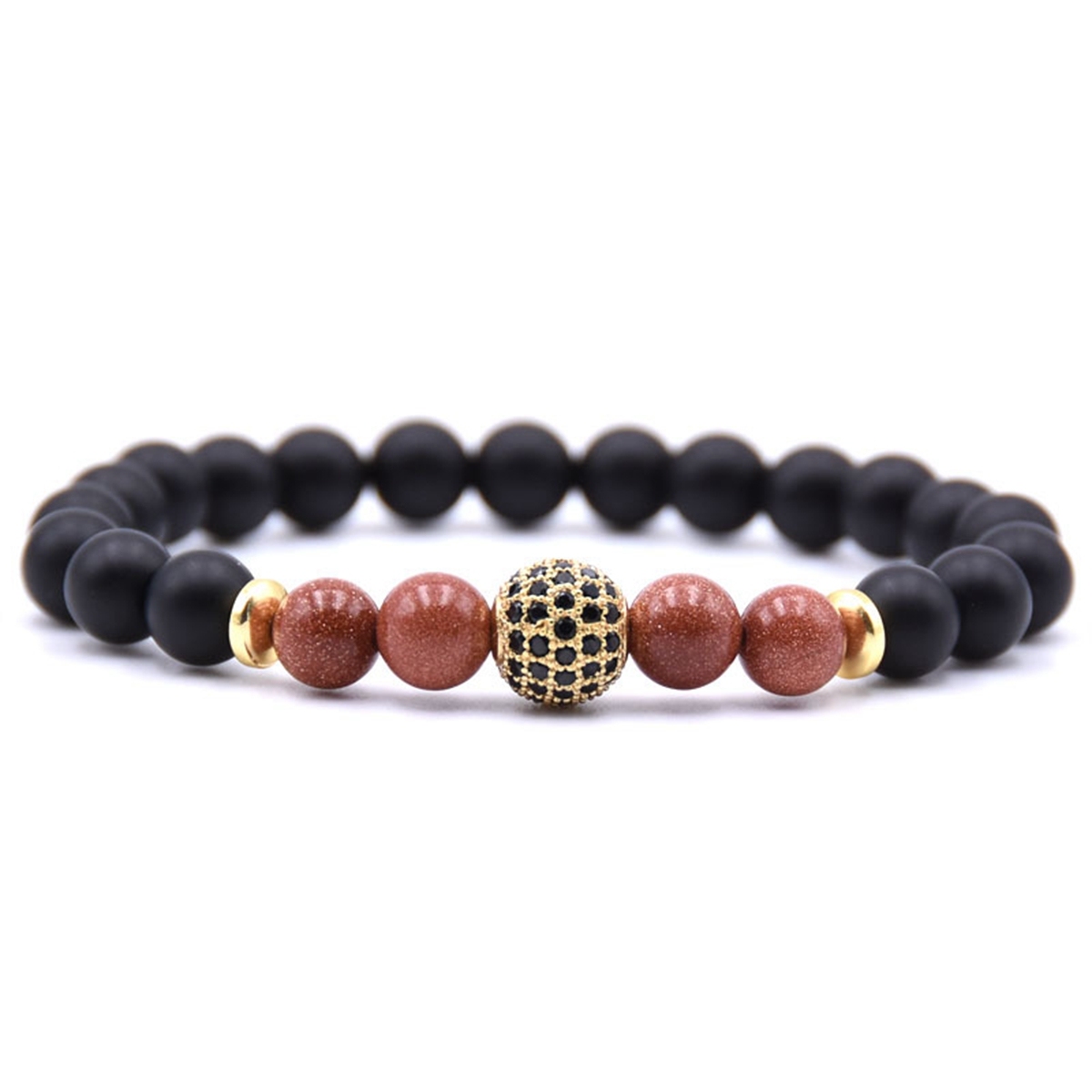 Matte Black Stone Women Bracelet with Color Semi Precious Stone Beads Bangle