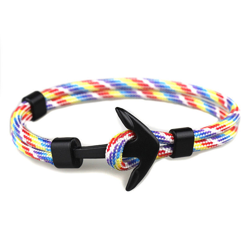 Metal Black Anchor Polyester Rope Men Surfer Army Fashion Wristband Bracelet Man Fashion Gift For Men Fashion Bracelets